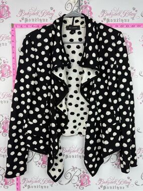 St. John cardigan flowy open Black and White Polka Dot Drape Front Jacket